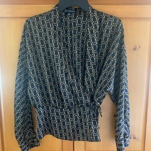 INC International Concepts Black and Tan Geometric Blouse